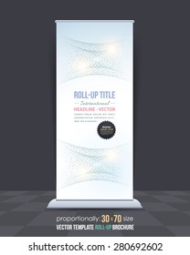 Abstract Modern Technology Symbols, Geometric Polygonal Trend Molecular Dots Array Concept Background Theme. Business Roll-Up Banner, Poster Design, Vertical Advertising Vector Template 