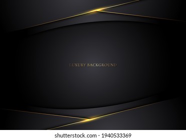 Abstract modern template 3D black stripes with golden lines on dark background. Luxury style. Vector illustration