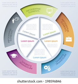 Abstract modern template for business project or presentation with circle and five segments. Vector illustration can be used for web design,  workflow or graphic layout, diagram, education