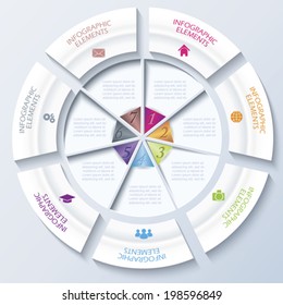 Abstract modern template for business project or presentation with circle and seven segments. Vector illustration can be used for web design,  workflow or graphic layout, diagram, education