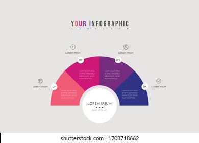 Abstract modern template for creating infographics with 4 options. Vector circle chart design. Can be used for workflow layout, presentations, reports, visualizations, diagram, web design, education.