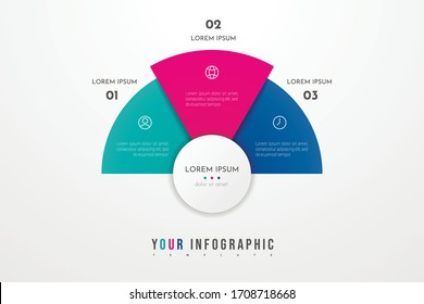 Abstract modern template for creating infographics with 3 options. Vector circle chart design. Can be used for workflow layout, presentations, reports, visualizations, diagram, web design, education.