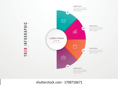 Abstract modern template for creating infographics with 4 options. Vector circle chart design. Can be used for workflow layout, presentations, reports, visualizations, diagram, web design, education.