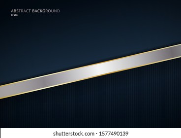 Abstract modern template dark blue background with decoration silver and gold line. Luxury style. Vector illustration