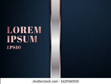 Abstract modern template dark blue background with decoration silver and pink gold line. Luxury style. Vector illustration