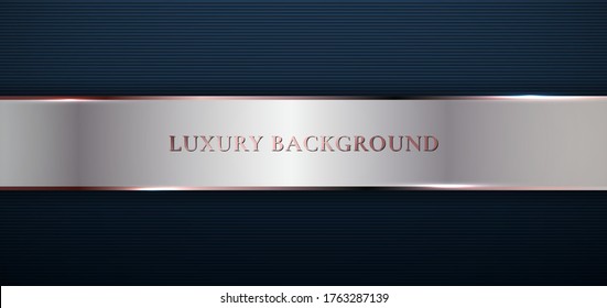 Abstract modern template dark blue background with stripes decoration silver and pink gold line. Luxury style. Vector illustration