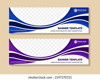 abstract modern template design.  space of photo collage and text. Advertising banner with horizontal layout. white on background. brown and purple on wave element.