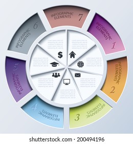 Abstract modern template for for web design or presentation with circle and seven segments. 