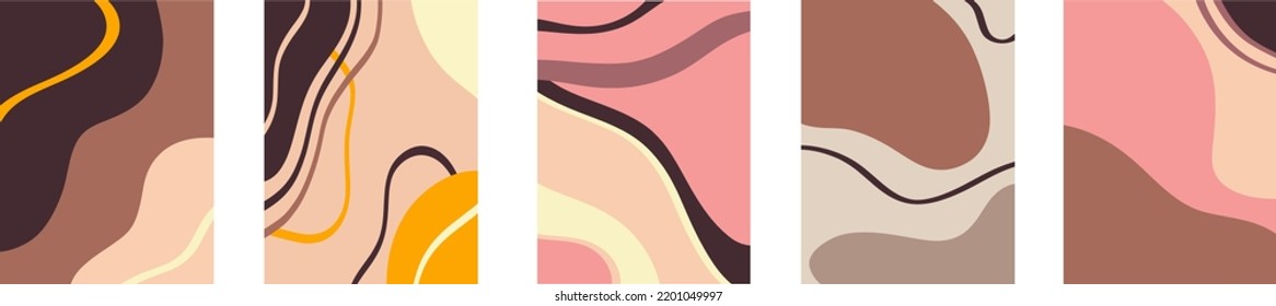 Abstract modern templates with nude neutral tones. Minimalistic trend abstract design with various natural shapes in pastel neutral colors.