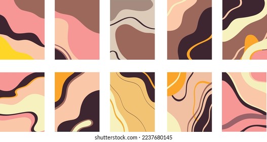 Abstract modern templates with nude neutral tones. Minimalistic trend abstract design with various natural shapes in pastel neutral colors.