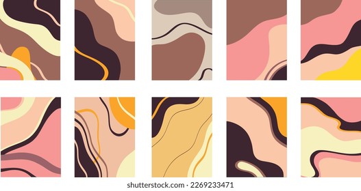 Resumen de plantillas modernas con tonos neutros desnudos. Tendencia minimalista diseño abstracto con varias formas naturales en colores pastel neutros.