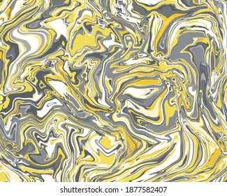 Abstract modern texture background. Marble texture in ultimate gray and illuminating yellow colors. Hand drawn illustration. color of the year 2021. 