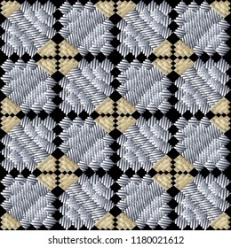 Abstract modern textured 3d vector seamless pattern. Geometric patterned surface background. Decorative intricate striped shapes, lines, figures. Decorative design for wallpapers, textile, prints