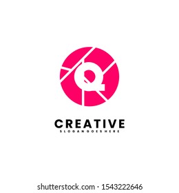 abstract modern textured colorful circle Q logo type isolated on white background design concept, vector illustration.