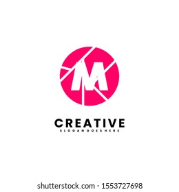 abstract modern textured colorful circle M logo type isolated on white background design concept, vector illustration.