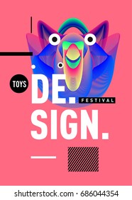 Abstract Modern Toys Design Festival Poster. Publications and Presentations Layouts Graphic Template and ideas for Poster. Vector Illustration of Cartoon Head 3d forms. 