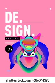 Abstract Modern Toys Design Festival Poster. Publications and Presentations Layouts Graphic Template and ideas for Poster. Vector Illustration of Cartoon Head 3d forms. 