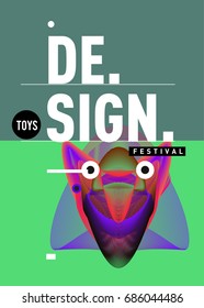 Abstract Modern Toys Design Festival Poster. Publications and Presentations Layouts Graphic Template and ideas for Poster. Vector Illustration of Cartoon Head 3d forms. 