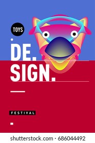 Abstract Modern Toys Design Festival Poster. Publications and Presentations Layouts Graphic Template and ideas for Poster. Vector Illustration of Cartoon Head 3d forms. 