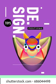 Abstract Modern Toys Design Festival Poster. Publications and Presentations Layouts Graphic Template and ideas for Poster. Vector Illustration of Cartoon Head 3d forms. 