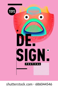 Abstract Modern Toys Design Festival Poster. Publications and Presentations Layouts Graphic Template and ideas for Poster. Vector Illustration of Cartoon Head 3d forms. 