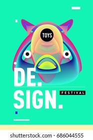 Abstract Modern Toys Design Festival Poster. Publications and Presentations Layouts Graphic Template and ideas for Poster. Vector Illustration of Cartoon Head 3d forms. 