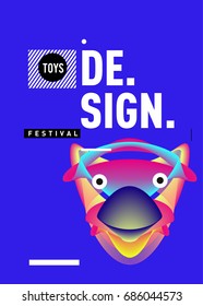 Abstract Modern Toys Design Festival Poster. Publications and Presentations Layouts Graphic Template and ideas for Poster. Vector Illustration of Cartoon Head 3d forms. 