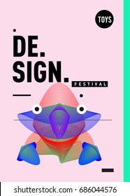 Abstract Modern Toys Design Festival Poster. Publications and Presentations Layouts Graphic Template and ideas for Poster. Vector Illustration of Cartoon Head 3d forms. 