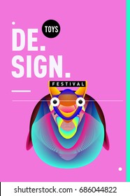 Abstract Modern Toys Design Festival Poster. Publications and Presentations Layouts Graphic Template and ideas for Poster. Vector Illustration of Cartoon Head 3d forms. 