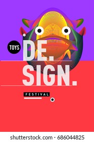 Abstract Modern Toys Design Festival Poster. Publications and Presentations Layouts Graphic Template and ideas for Poster. Vector Illustration of Cartoon Head 3d forms. 