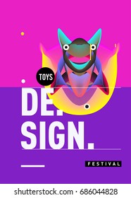 Abstract Modern Toys Design Festival Poster. Publications and Presentations Layouts Graphic Template and ideas for Poster. Vector Illustration of Cartoon Head 3d forms. 