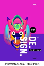 Abstract Modern Toys Design Festival Poster. Publications and Presentations Layouts Graphic Template and ideas for Poster. Vector Illustration of Cartoon Head 3d forms. 