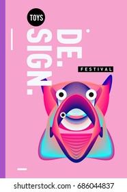 Abstract Modern Toys Design Festival Poster. Publications and Presentations Layouts Graphic Template and ideas for Poster. Vector Illustration of Cartoon Head 3d forms. 