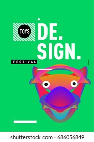 Abstract Modern Toys Design Festival Poster. Publications and Presentations Layouts Graphic Template and ideas for Poster. Vector Illustration of Cartoon Head 3d forms. 