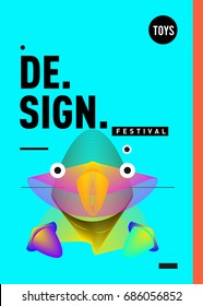 Abstract Modern Toys Design Festival Poster. Publications and Presentations Layouts Graphic Template and ideas for Poster. Vector Illustration of Cartoon Head 3d forms. 