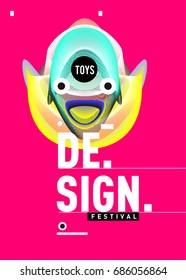 Abstract Modern Toys Design Festival Poster. Publications and Presentations Layouts Graphic Template and ideas for Poster. Vector Illustration of Cartoon Head 3d forms. 