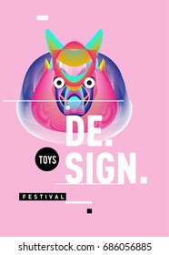 Abstract Modern Toys Design Festival Poster. Publications and Presentations Layouts Graphic Template and ideas for Poster. Vector Illustration of Cartoon Head 3d forms. 