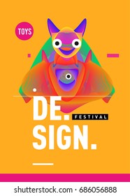 Abstract Modern Toys Design Festival Poster. Publications and Presentations Layouts Graphic Template and ideas for Poster. Vector Illustration of Cartoon Head 3d forms. 