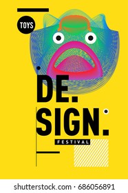 Abstract Modern Toys Design Festival Poster. Publications and Presentations Layouts Graphic Template and ideas for Poster. Vector Illustration of Cartoon Head 3d forms. 