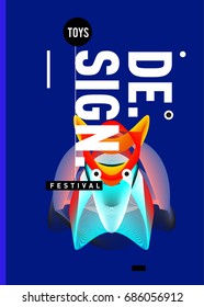 Abstract Modern Toys Design Festival Poster. Publications and Presentations Layouts Graphic Template and ideas for Poster. Vector Illustration of Cartoon Head 3d forms. 