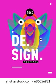 Abstract Modern Toys Design Festival Poster. Publications and Presentations Layouts Graphic Template and ideas for Poster. Vector Illustration of Cartoon Head 3d forms. 