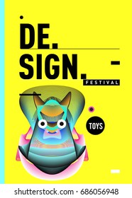 Abstract Modern Toys Design Festival Poster. Publications and Presentations Layouts Graphic Template and ideas for Poster. Vector Illustration of Cartoon Head 3d forms. 