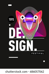 Abstract Modern Toys Design Festival Poster. Publications and Presentations Layouts Graphic Template and ideas for Poster. Vector Illustration of Cartoon Head 3d forms. 