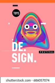 Abstract Modern Toys Design Festival Poster. Publications and Presentations Layouts Graphic Template and ideas for Poster. Vector Illustration of Cartoon Head 3d forms. 