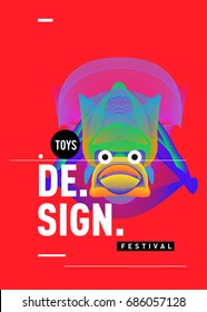 Abstract Modern Toys Design Festival Poster. Publications and Presentations Layouts Graphic Template and ideas for Poster. Vector Illustration of Cartoon Head 3d forms. 
