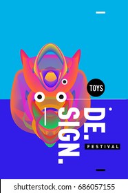 Abstract Modern Toys Design Festival Poster. Publications and Presentations Layouts Graphic Template and ideas for Poster. Vector Illustration of Cartoon Head 3d forms. 