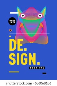 Abstract Modern Toys Design Festival Poster. Publications and Presentations Layouts Graphic Template and ideas for Poster. Vector Illustration of Cartoon Head 3d forms. 
