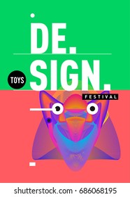 Abstract Modern Toys Design Festival Poster. Publications and Presentations Layouts Graphic Template and ideas for Poster. Vector Illustration of Cartoon Head 3d forms. 

