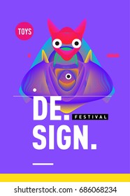Abstract Modern Toys Design Festival Poster. Publications and Presentations Layouts Graphic Template and ideas for Poster. Vector Illustration of Cartoon Head 3d forms. 
