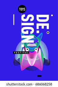 Abstract Modern Toys Design Festival Poster. Publications and Presentations Layouts Graphic Template and ideas for Poster. Vector Illustration of Cartoon Head 3d forms. 
